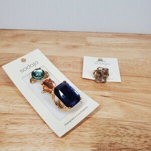Sodajo Costume Jewelry Lot of 4 Rings Square Round Tear Drop Shapes Size 6